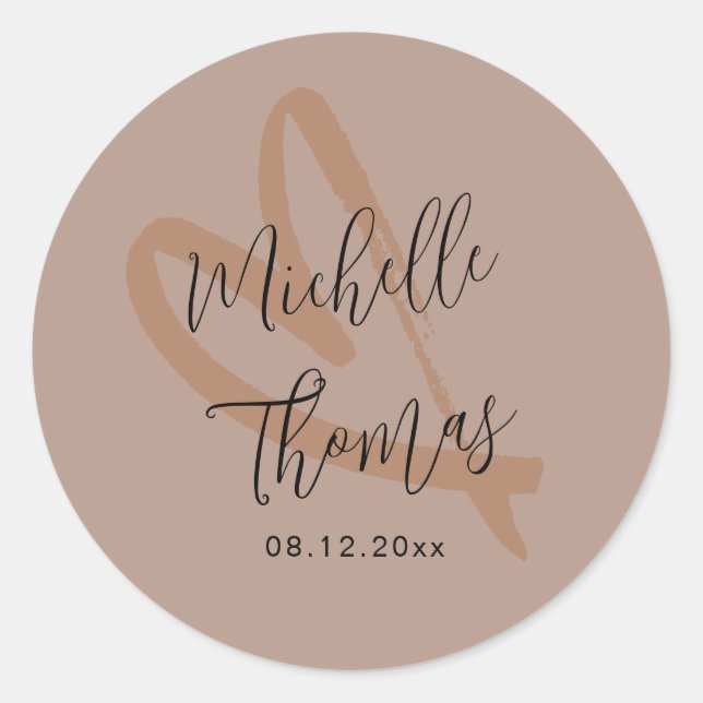 Boho Terracotta & Heart Wedding Classic Round Sticker (Front)