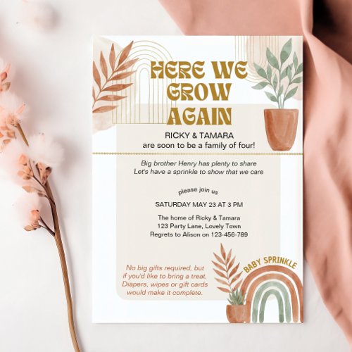 Boho Terracotta Here We Grow Again Baby Sprinkle Invitation