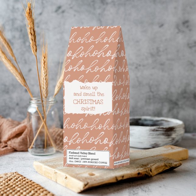 Boho terracotta "ho ho ho" script custom name roasted coffee (Creator Uploaded)