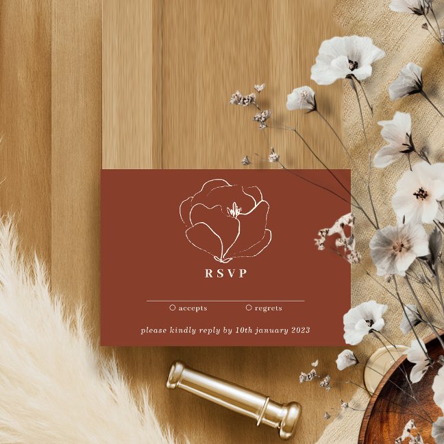 Boho Terracotta Indie Rustic Simple Floral reply Invitation