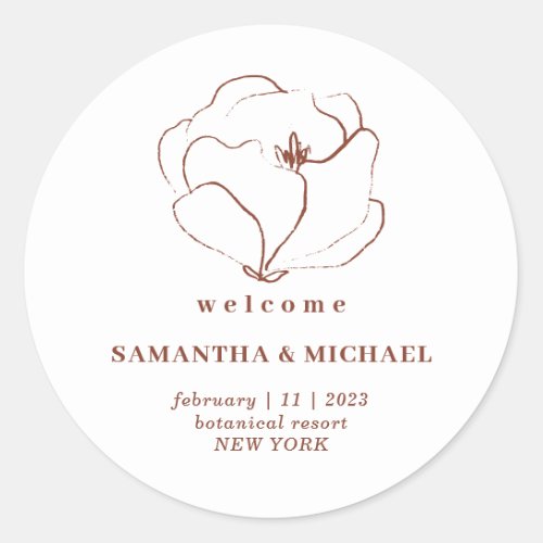 Boho Terracotta Indie Rustic Welcome Wedding Classic Round Sticker