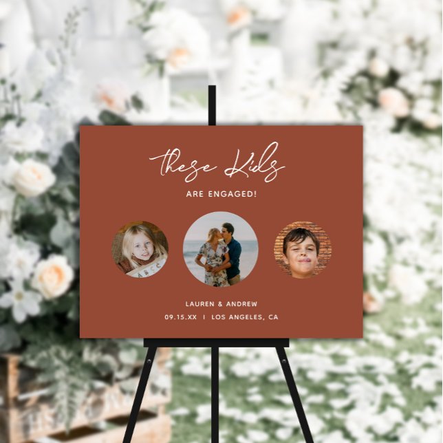Boho Terracotta Kids Photo Funny Engagement Party  Foam Board (Creator Uploaded)