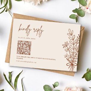 Boho Terracotta Kindly Reply Wedding QR Code RSVP Card