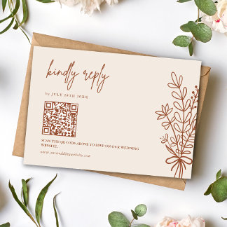 Boho Terracotta Kindly Reply Wedding QR Code RSVP Card