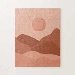 Boho Terracotta Landscape Mountains & Moon Sun Jigsaw Puzzle
