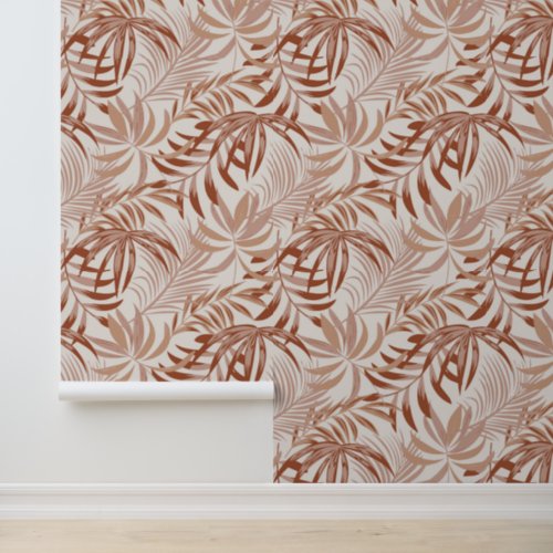 Boho Terracotta Leaf Print Pattern Wallpaper