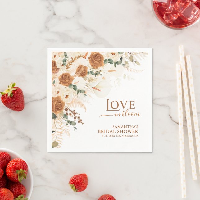 Boho Terracotta Love in Bloom Bridal Shower Napkins (Insitu)