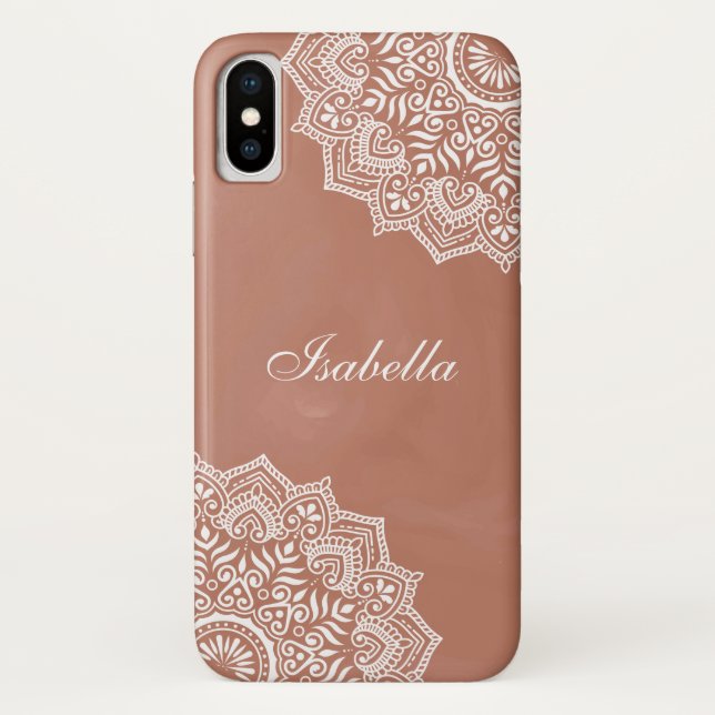 Boho Terracotta Mandala Custom Name Case-Mate iPhone Case (Back)