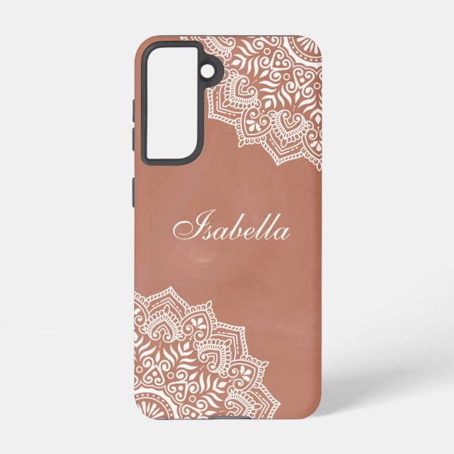 Boho Terracotta Mandala Custom Name Samsung Galaxy Case (Back)