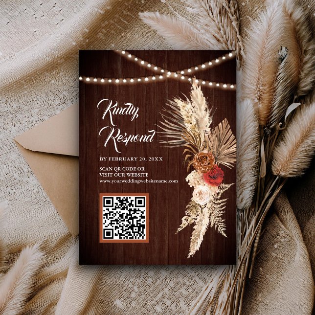 Boho Terracotta Maroon Floral QR Code RSVP Wedding Enclosure Card (Creator Uploaded)