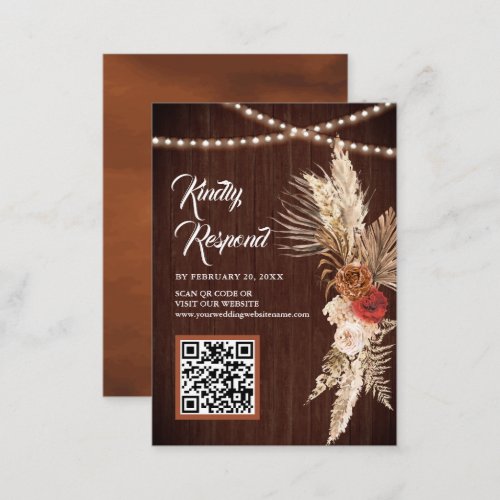 Boho Terracotta Maroon Floral QR Code RSVP Wedding Enclosure Card