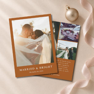 Boho Terracotta Married & Bright 4 Photo Wedding Holiday Card