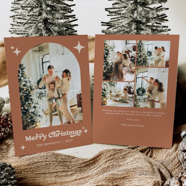 Boho Terracotta Merry Christmas Photo Holiday Card (Creator Uploaded)