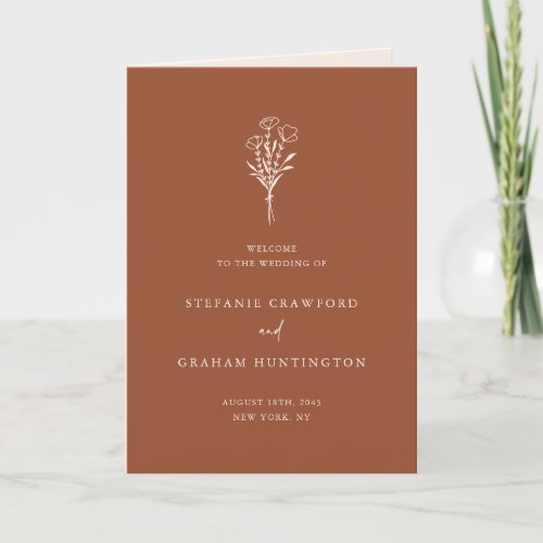 Boho Terracotta Minimalist Botanicals Wedding Program