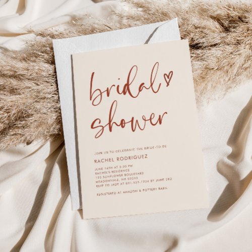 Boho Terracotta Minimalist Script Bridal Shower  Invitation