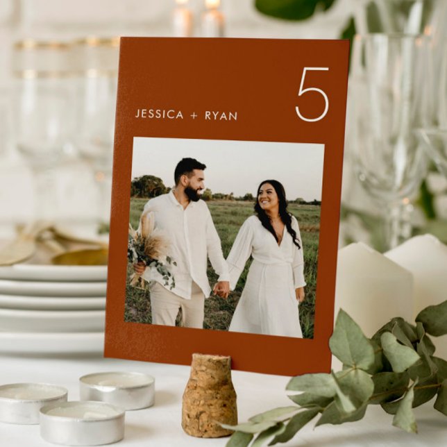 Boho Terracotta Minimalist Wedding Photo Table Number (Creator Uploaded)