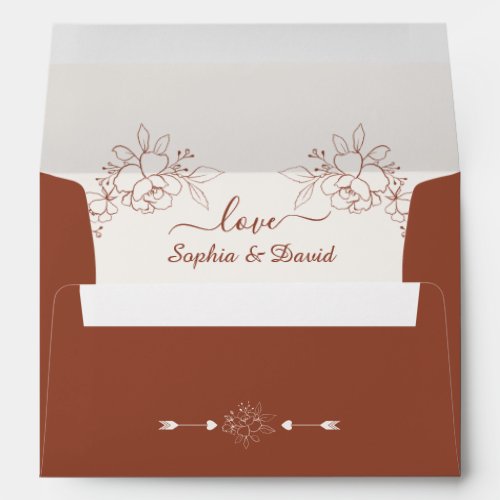 Boho Terracotta Minimalist Wedding Return Address  Envelope