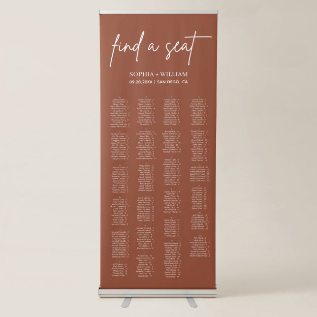 Boho Terracotta Minimalist Wedding Seating Chart  Retractable Banner (Front)