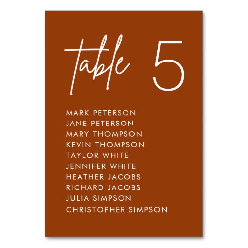 Boho Terracotta Minimalist Wedding Seating Chart Table Number