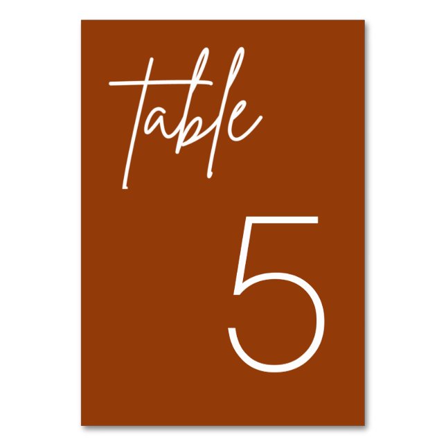 Boho Terracotta Minimalist Wedding Table Card (Front)