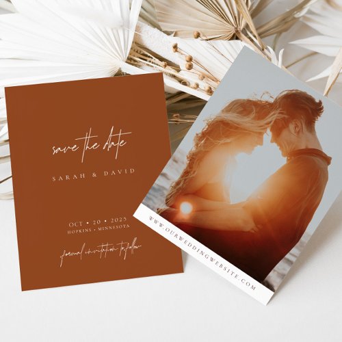 Boho Terracotta Modern Script Photo Save the Date