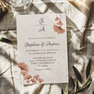 Boho Terracotta & Monogram Watercolor Wedding Invitation