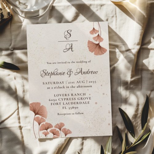 Boho Terracotta & Monogram Watercolor Wedding  Invitation