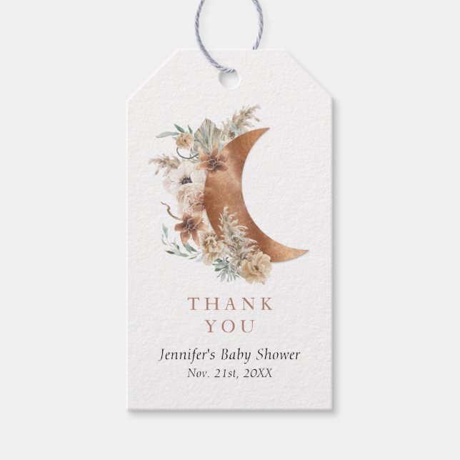Boho Terracotta Moon Baby Shower Favor Tags (Front)