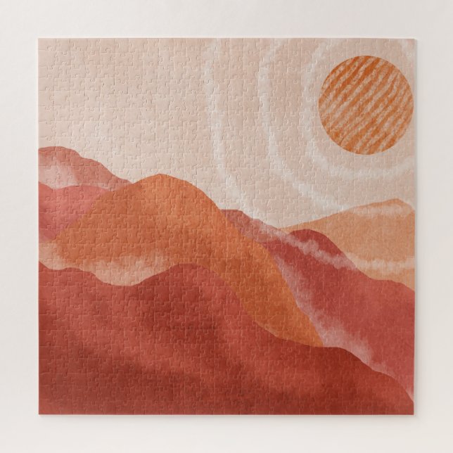 Boho terracotta mountains, abstract poster. jigsaw puzzle (Vertical)