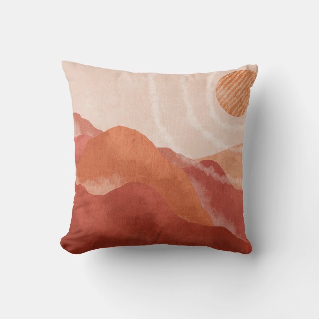 Boho terracotta mountains, abstract poster. throw pillow (Front)
