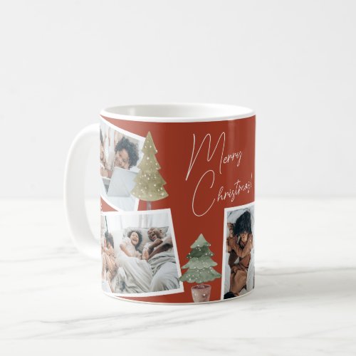Boho Terracotta Multi photo Christmas Pine Tree Coffee Mug