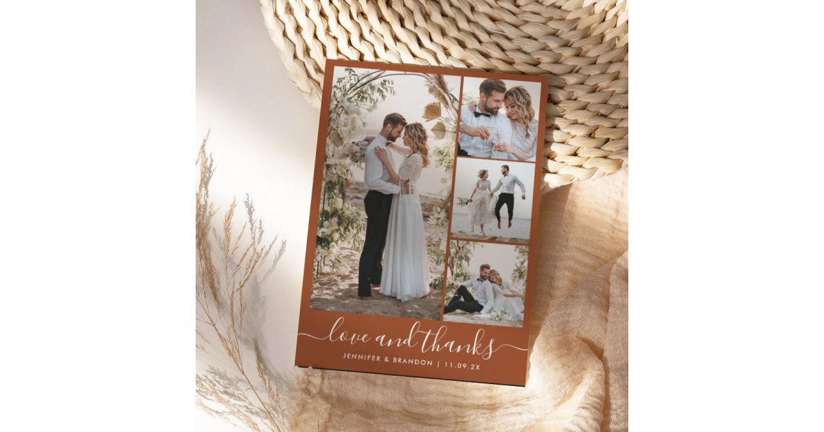 Boho Terracotta multi Photo Wedding Thank You Card | Zazzle