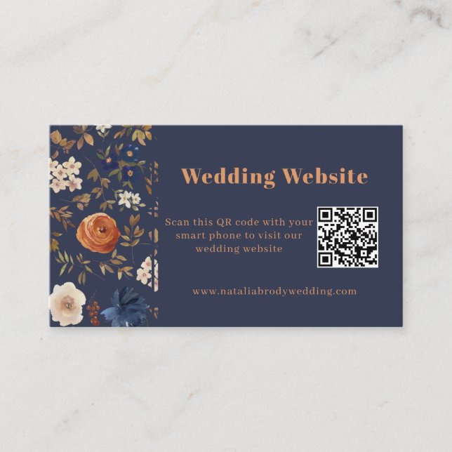 Boho Terracotta Navy Blue Wedding Enclosure Card (Front)