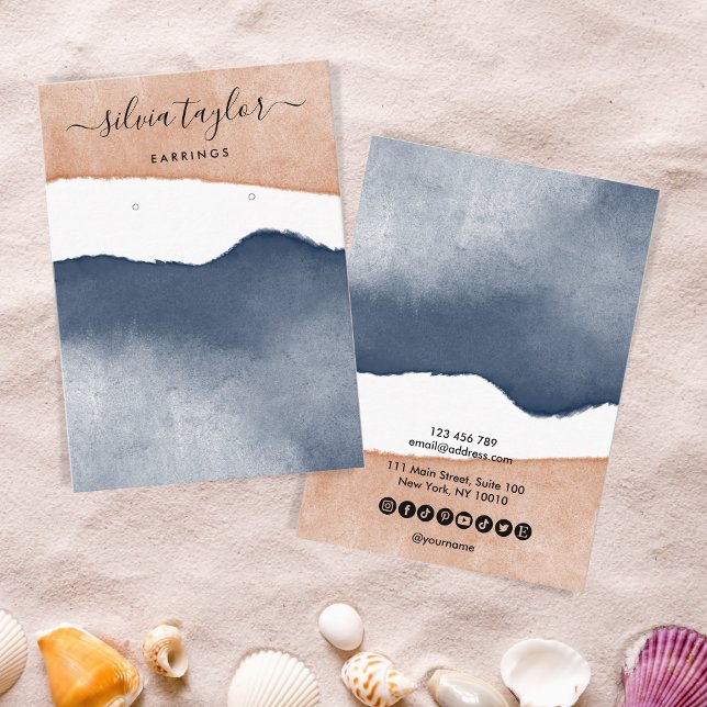 Boho Terracotta Navy Jewelry Holder Social Media Business Card (Creator Uploaded)