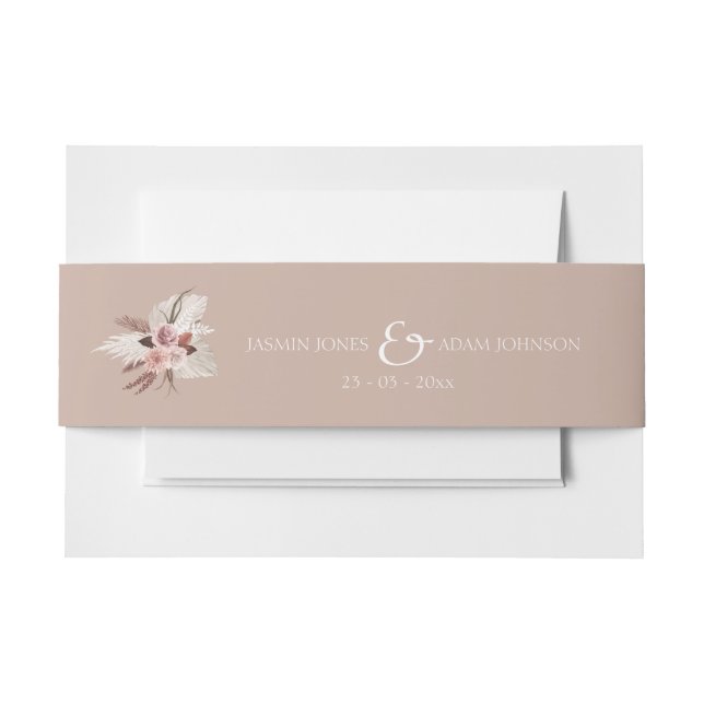 Boho Terracotta Neutral Dried Floral Wedding Invitation Belly Band (Front Example)