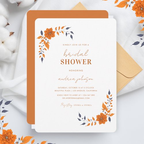 Boho Terracotta Orange Floral Garden Bridal Shower Invitation