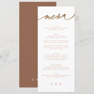 Boho Terracotta Orange Modern Gold Wedding Menu