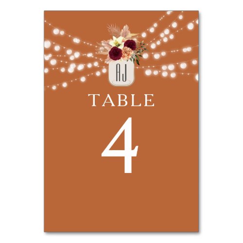 Boho Terracotta Orange Wedding Table Number