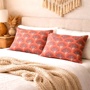 Boho Terracotta Palm Fan Scallop Pattern Pillow Case
