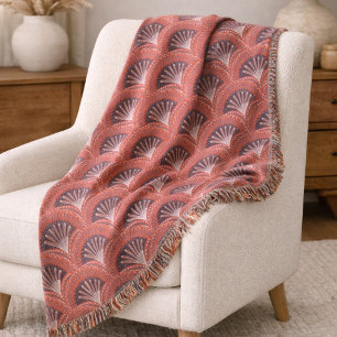 Boho Terracotta Palm Fan Scallop Throw Blanket