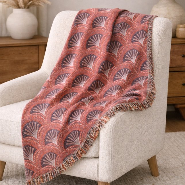 Boho Terracotta Palm Fan Scallop  Throw Blanket (Creator Uploaded)