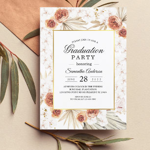 Boho Terracotta Palm Leaf & Floral Graduation Invitation