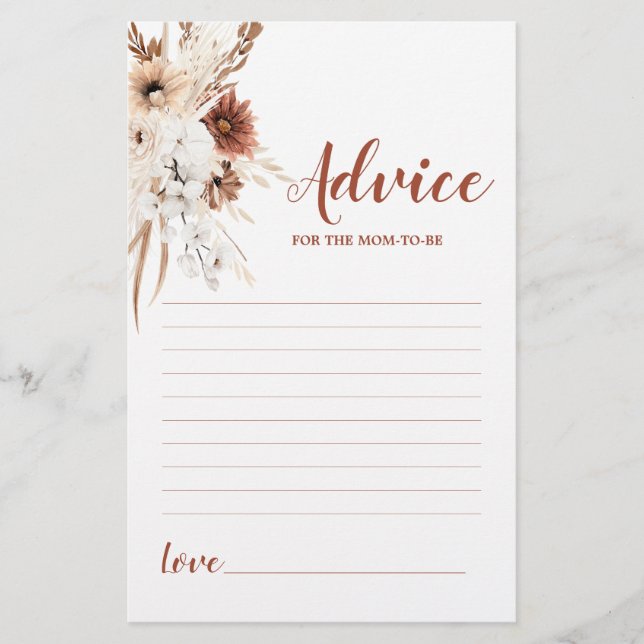 Boho Terracotta Pampas Advice for Mom To Be card (Front)