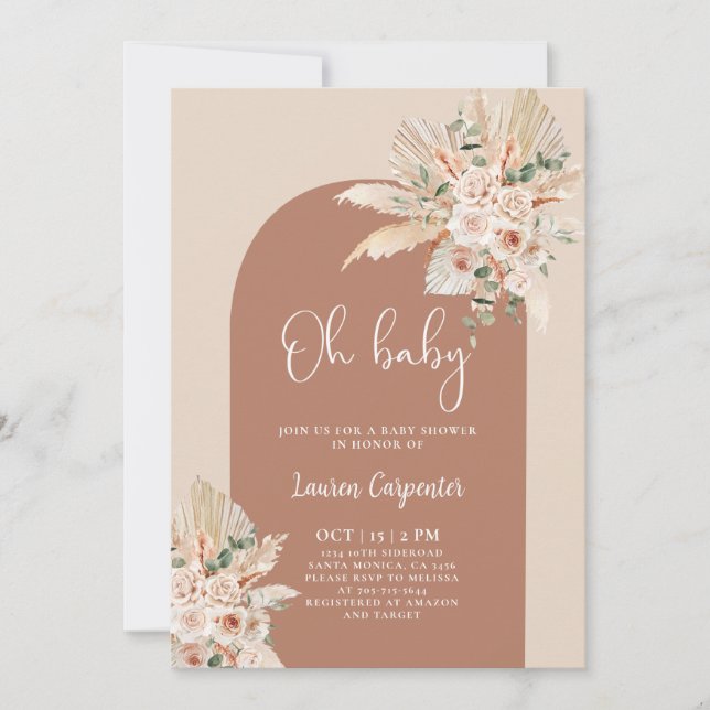 Boho Terracotta Pampas Baby Shower Girl Invitation (Front)