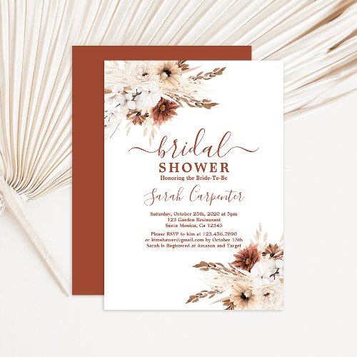 Boho Terracotta pampas Bridal Shower Invitation