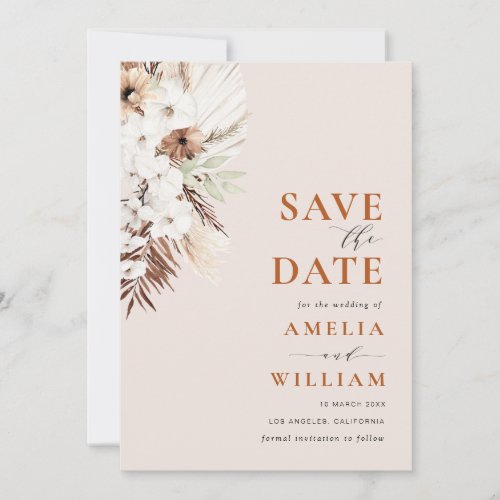 boho terracotta pampas floral Save the Date