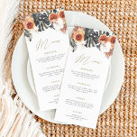 Boho Terracotta & Pampas Floral Wedding Menu Card<br><div class="desc">This menu features watercolor dry bohemian palm leaves and teracotta florals. Use this template to edit the fonts, font color, and background color to match your event needs. Use this template to edit the fonts, font color, and background color to match your event needs. Pair with additional items from the...</div>