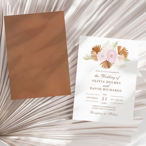 Boho Terracotta Pampas Grass and Flowers Wedding Invitation