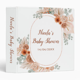 Boho Terracotta Pampas Grass Baby Shower 3 Ring Binder