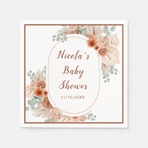 Boho Terracotta Pampas Grass Baby Shower Napkins